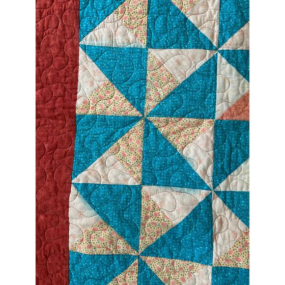 Handmade Small Quilt 45” X 34” Please REVIEW Pictures and Read Descritopn - Picture 6 of 8